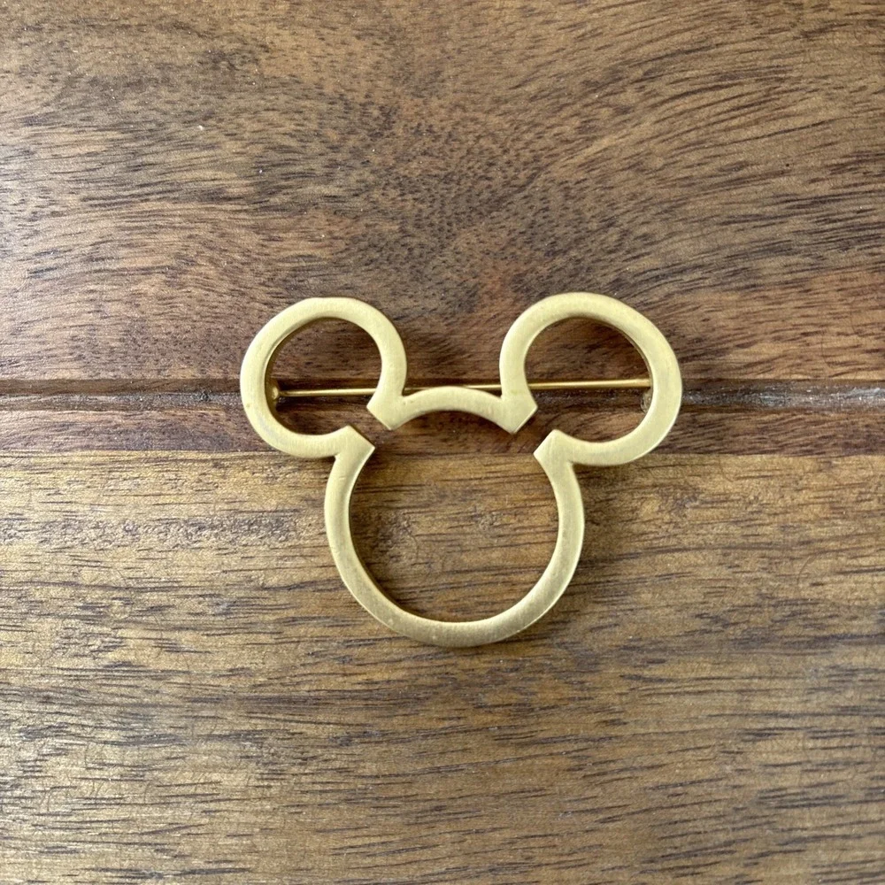 Mickey Mouse Head Disney Satin Gold Toned Pin 2.5 inch